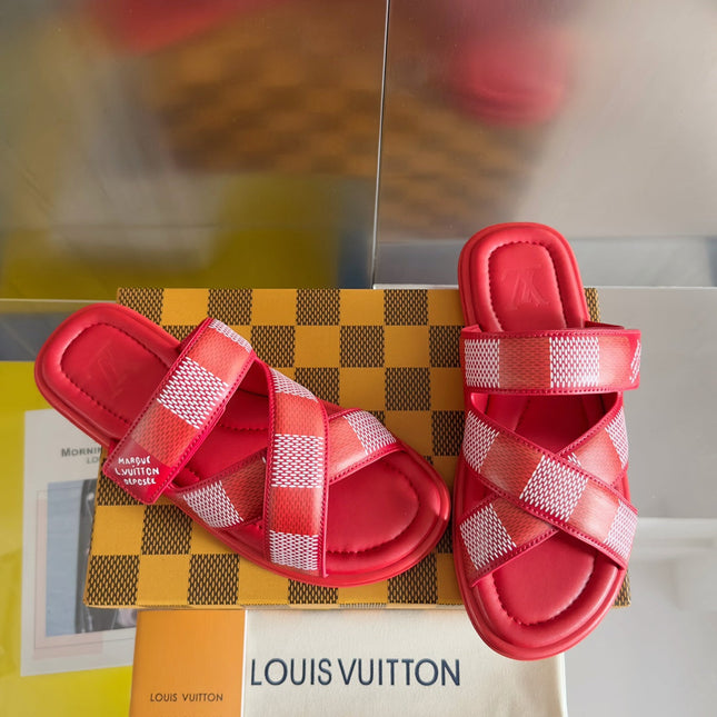 LV VENICE MULE SLIDE SANDALS MONOGRAM CHERRY RED