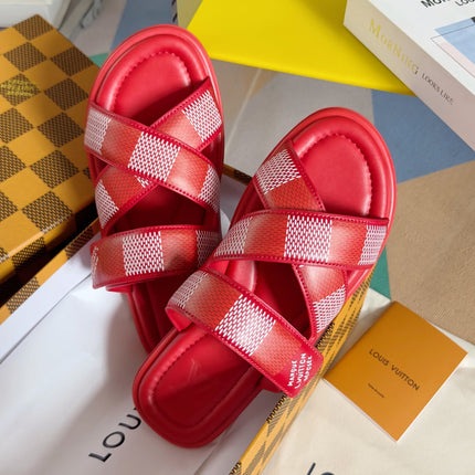 LV VENICE MULE SLIDE SANDALS MONOGRAM CHERRY RED