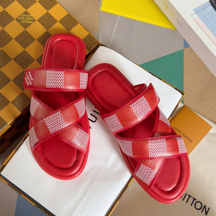 LV VENICE MULE SLIDE SANDALS MONOGRAM CHERRY RED