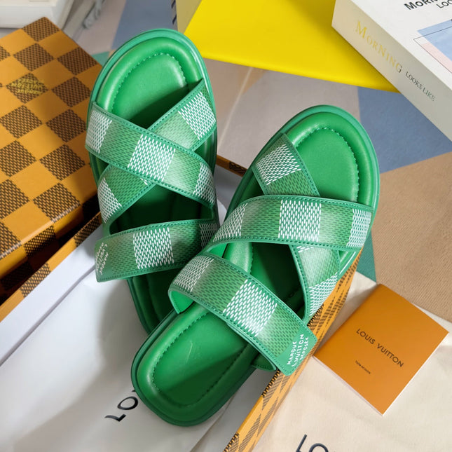 LV VENICE MULE SLIDE SANDALS MONOGRAM KELLY GREEN