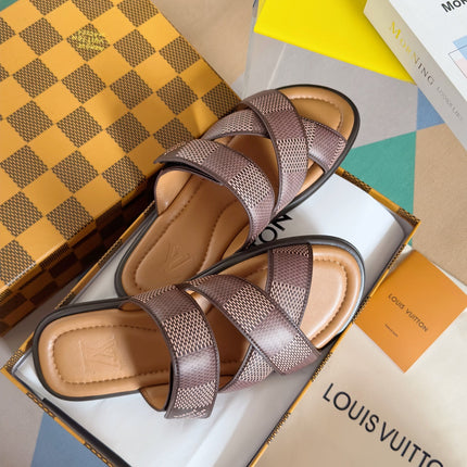 LV VENICE MULE SLIDE SANDALS MONOGRAM CARAMEL BROWN