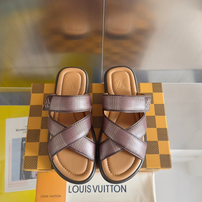 LV VENICE MULE SLIDE SANDALS MONOGRAM CARAMEL BROWN