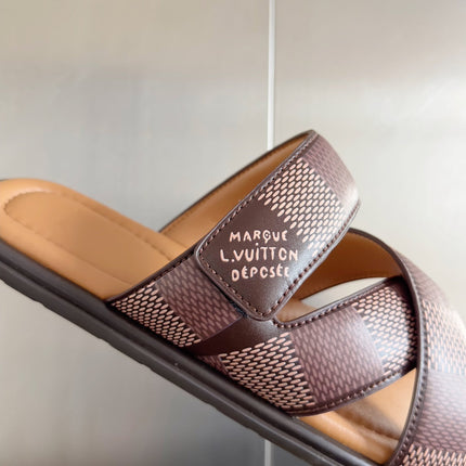LV VENICE MULE SLIDE SANDALS MONOGRAM CARAMEL BROWN