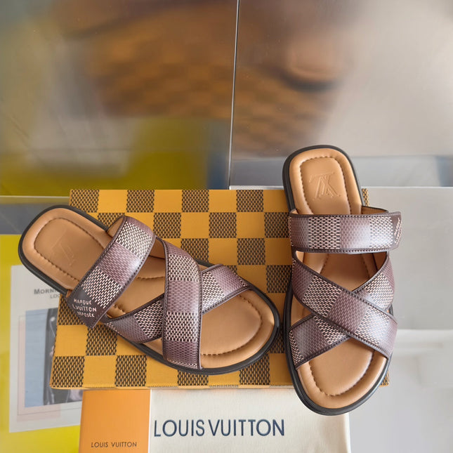 LV VENICE MULE SLIDE SANDALS MONOGRAM CARAMEL BROWN
