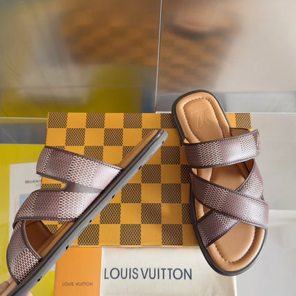 LV VENICE MULE SLIDE SANDALS MONOGRAM CARAMEL BROWN