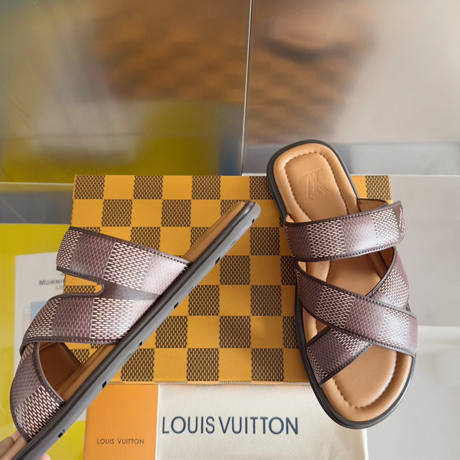 LV VENICE MULE SLIDE SANDALS MONOGRAM CARAMEL BROWN