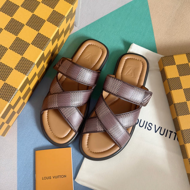 LV VENICE MULE SLIDE SANDALS MONOGRAM CARAMEL BROWN