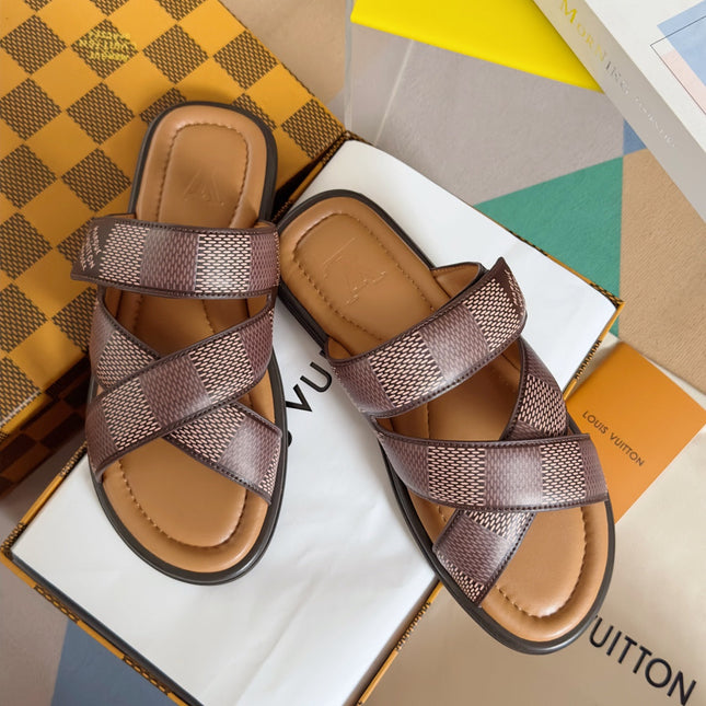 LV VENICE MULE SLIDE SANDALS MONOGRAM CARAMEL BROWN