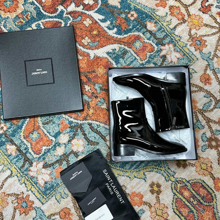 SL YVES NEW BOOTS BLACK POLISHED CALFSKIN