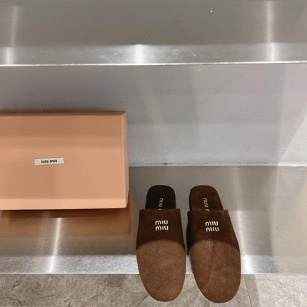 Mules Slippers Pecan Color Lambskin