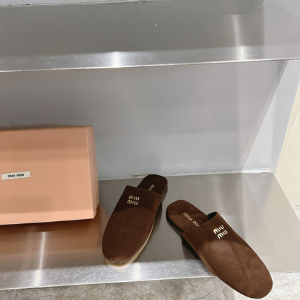 Mules Slippers Pecan Color Lambskin