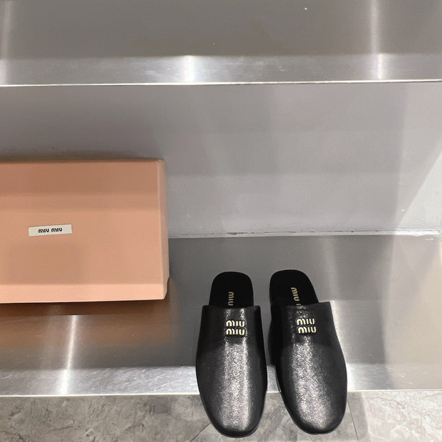 Mules Slippers Black Lambskin