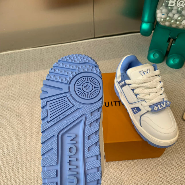 LV TRAINER MAXI SNEAKER IN WHITE MIX OCEAN BLUE CALFSKIN