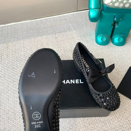 CC MARY JANES SHOES IN BLACK SATIN WITH RHINESTONES