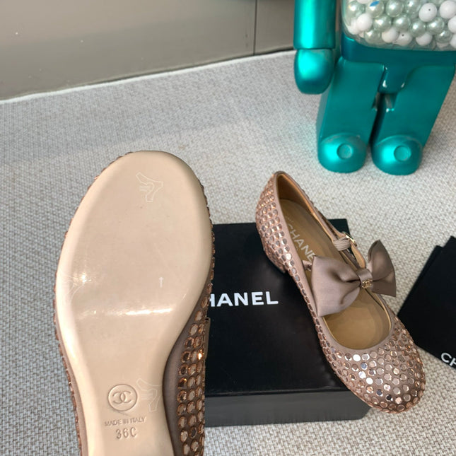 CC MARY JANES SHOES IN COPPER SATIN WITH RHINESTONES