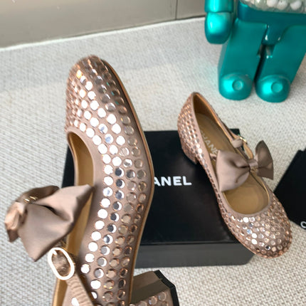 CC MARY JANES SHOES IN COPPER SATIN WITH RHINESTONES