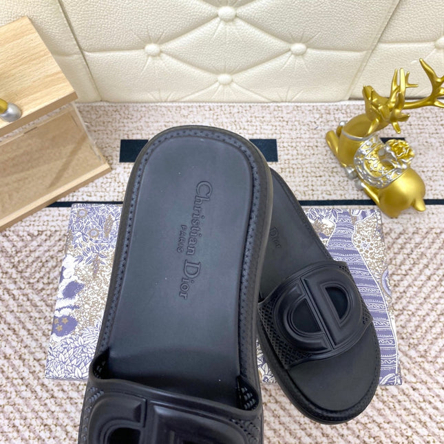 DIOR FLAT SLIDES 25S IN BLACK TPU