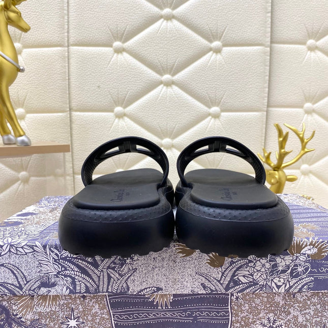 DIOR FLAT SLIDES 25S IN BLACK TPU
