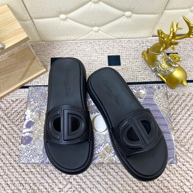 DIOR FLAT SLIDES 25S IN BLACK TPU