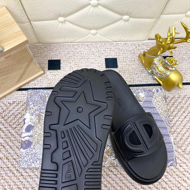 DIOR FLAT SLIDES 25S IN BLACK TPU