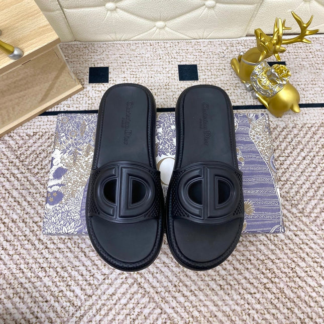 DIOR FLAT SLIDES 25S IN BLACK TPU