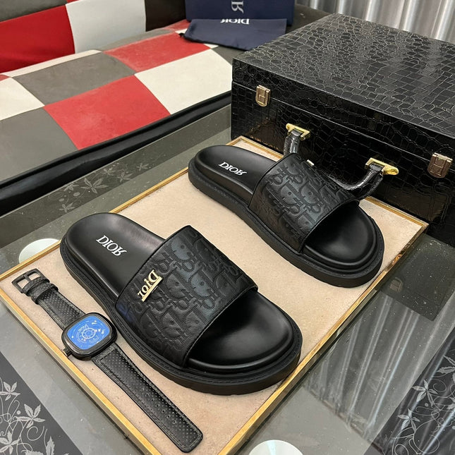 CD AQUA SLIDE SANDAL BLACK MONOGRAM CALFSKIN