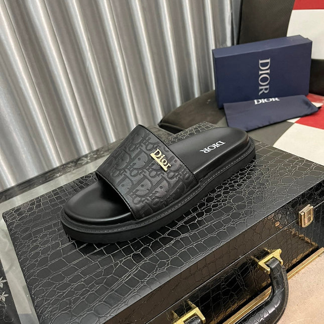 CD AQUA SLIDE SANDAL BLACK MONOGRAM CALFSKIN