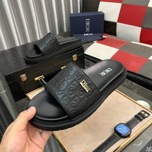 CD AQUA SLIDE SANDAL BLACK MONOGRAM CALFSKIN