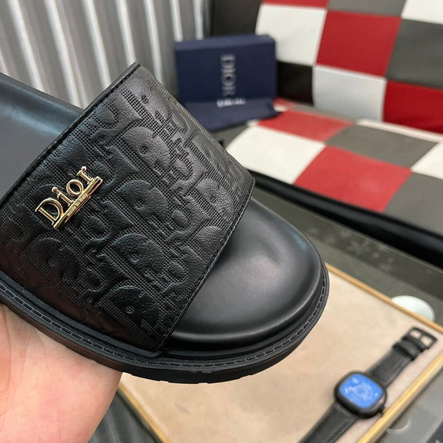 CD AQUA SLIDE SANDAL BLACK MONOGRAM CALFSKIN