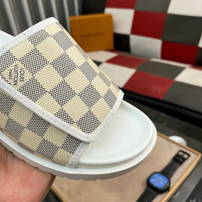 MIAMI MULE IN BEIGE CREAM DAMIER JACQUARD