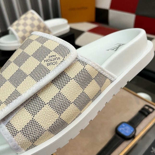 MIAMI MULE IN BEIGE CREAM DAMIER JACQUARD