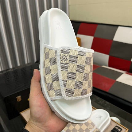 MIAMI MULE IN BEIGE CREAM DAMIER JACQUARD
