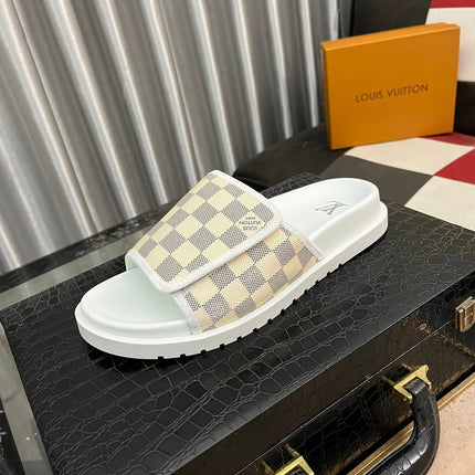 MIAMI MULE IN BEIGE CREAM DAMIER JACQUARD