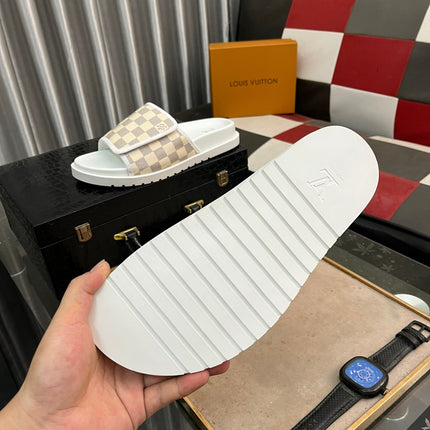 MIAMI MULE IN BEIGE CREAM DAMIER JACQUARD