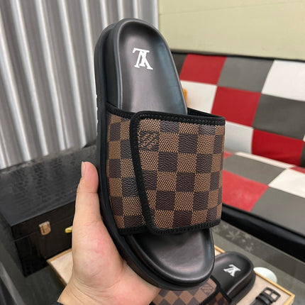 MIAMI MULE IN CINNAMON BROWN DAMIER JACQUARD