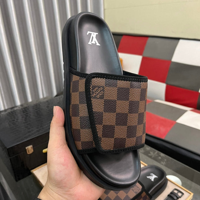 MIAMI MULE IN CINNAMON BROWN DAMIER JACQUARD