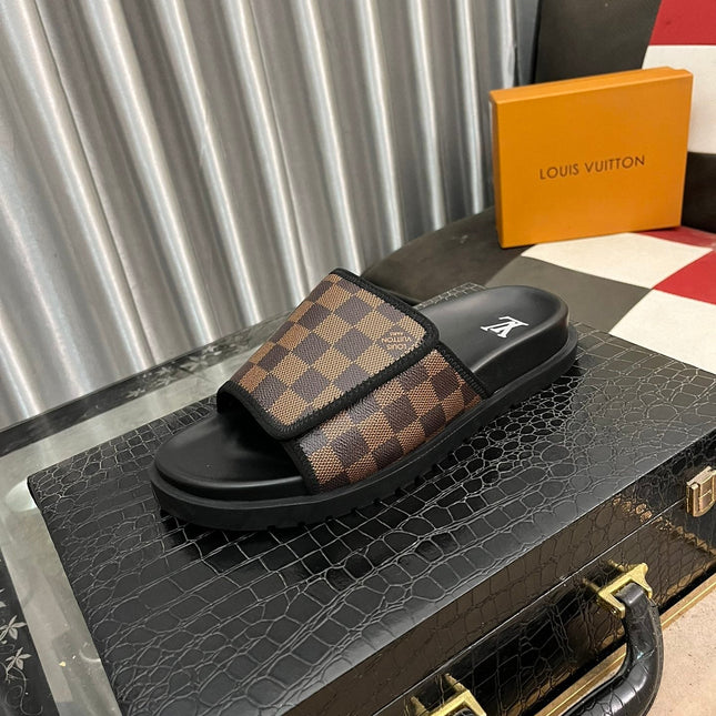 MIAMI MULE IN CINNAMON BROWN DAMIER JACQUARD