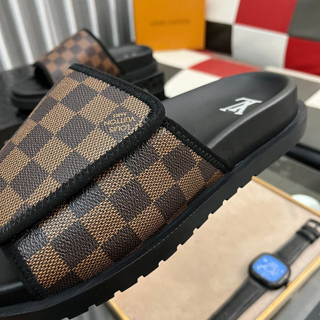 MIAMI MULE IN CINNAMON BROWN DAMIER JACQUARD