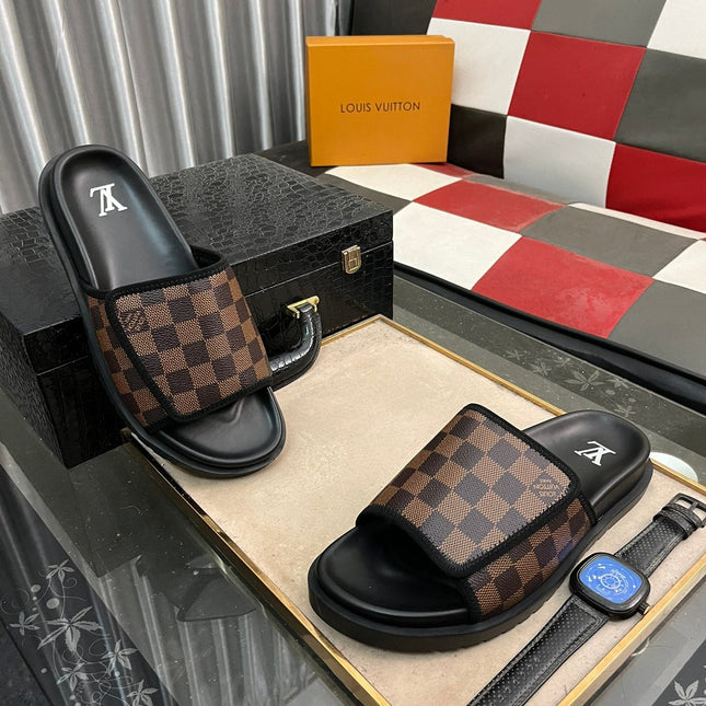 MIAMI MULE IN CINNAMON BROWN DAMIER JACQUARD
