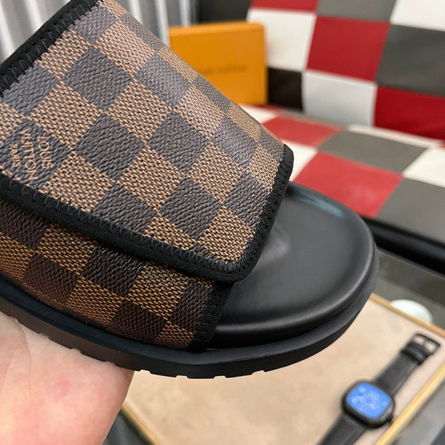 MIAMI MULE IN CINNAMON BROWN DAMIER JACQUARD
