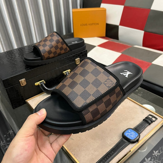MIAMI MULE IN CINNAMON BROWN DAMIER JACQUARD