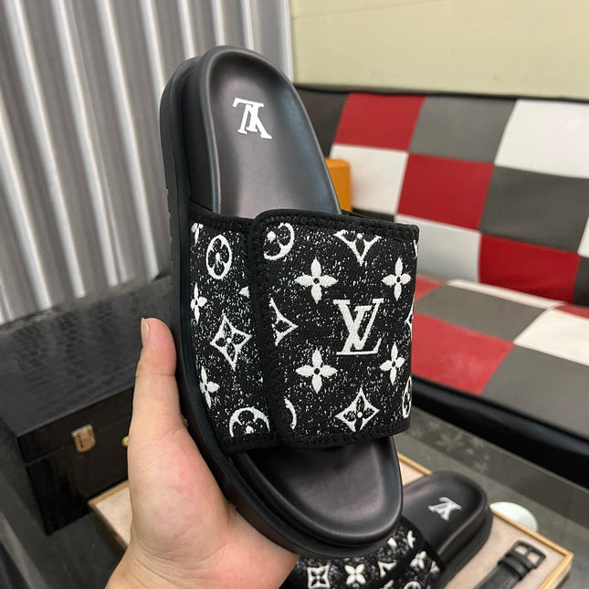 MIAMI MULE IN BLACK MIX WHITE MONOGRAM JACQUARD