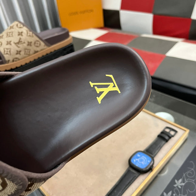 MIAMI MULE IN PEANUT BROWN MONOGRAM JACQUARD