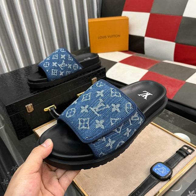 MIAMI MULE IN DENIM BLUE MONOGRAM JACQUARD