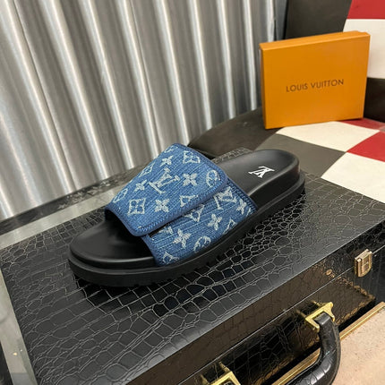MIAMI MULE IN DENIM BLUE MONOGRAM JACQUARD