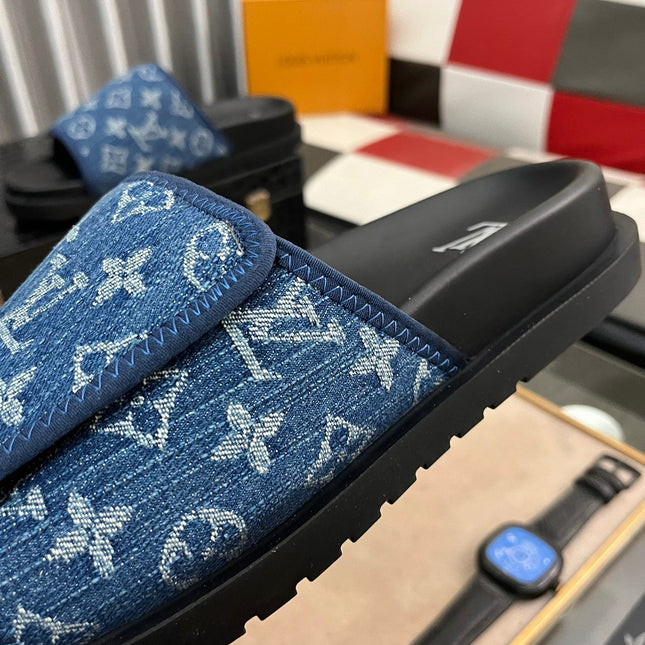 MIAMI MULE IN DENIM BLUE MONOGRAM JACQUARD
