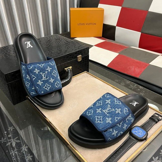 MIAMI MULE IN DENIM BLUE MONOGRAM JACQUARD