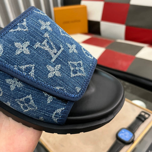 MIAMI MULE IN DENIM BLUE MONOGRAM JACQUARD