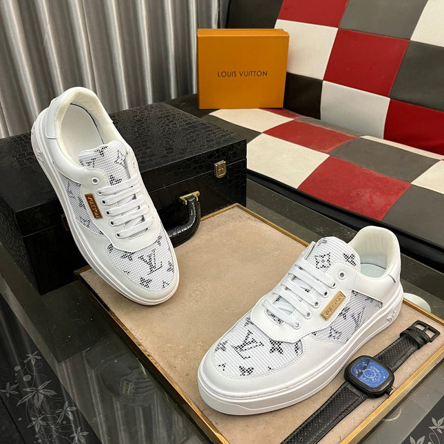LV CLASSIC TRAINERS WHITE MESH AND CALFSKIN