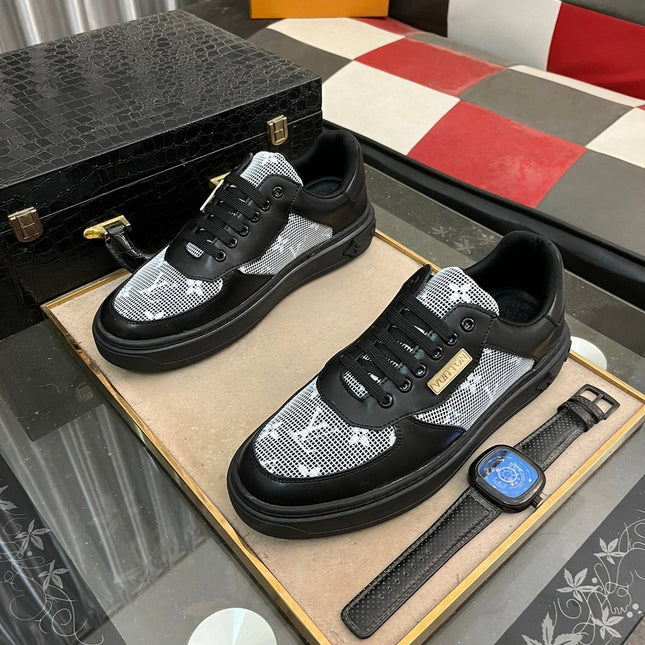 LV CLASSIC TRAINERS WHITE MESH AND BLACK CALFSKIN
